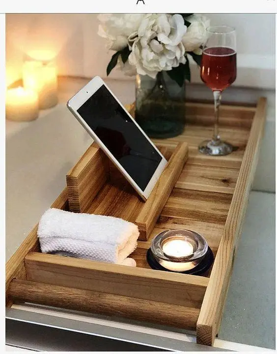 wooden bathtub caddy