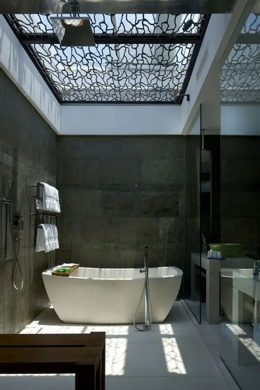 elegant bathroom with skylight