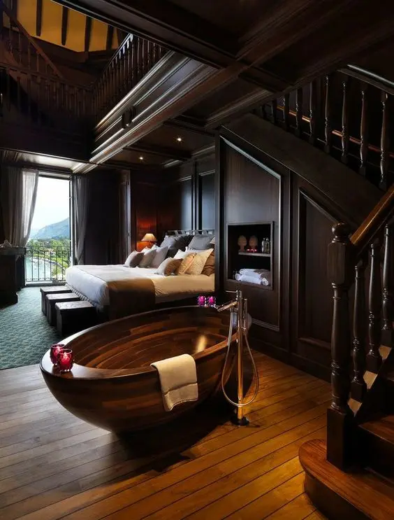 polished wood bathtub