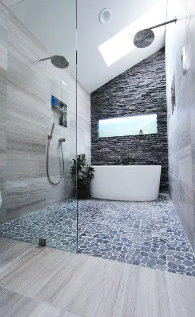 modern bathroom with skylight