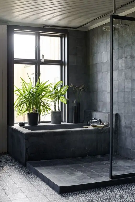 black concrete bathroom
