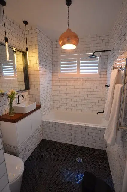 white subway tile walls
