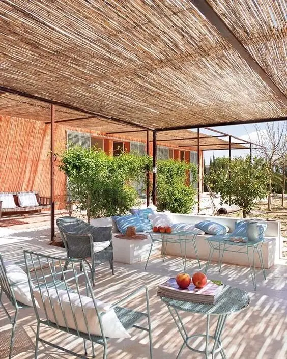 patio with reed pergola