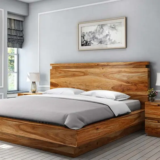 polished wood bedframe