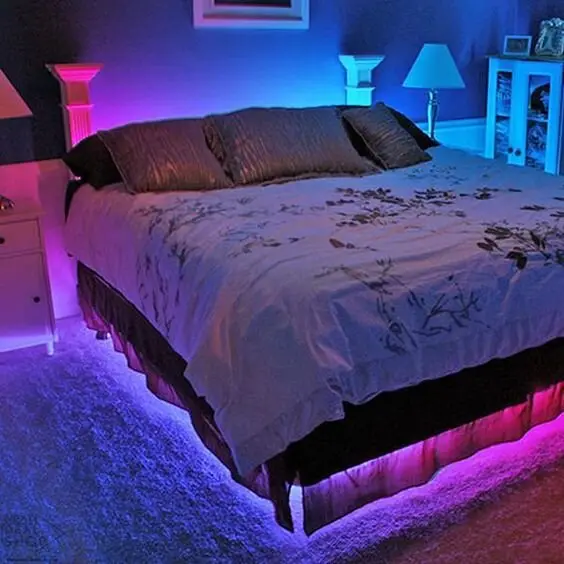 colorful lights under the bed