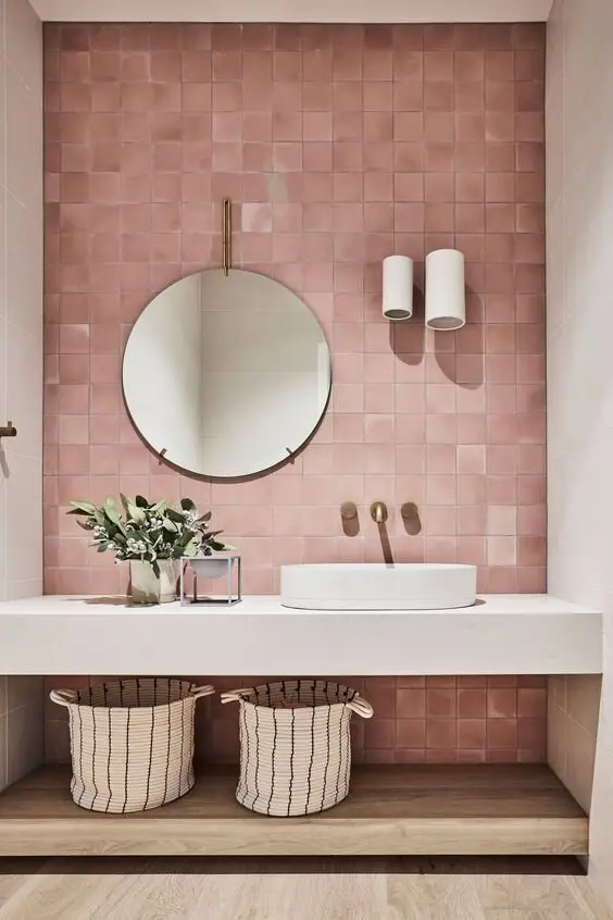 pink bathroom wall