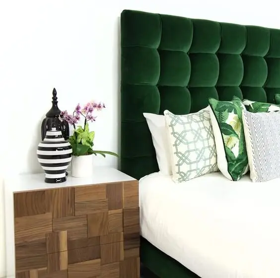 green velvet headboard