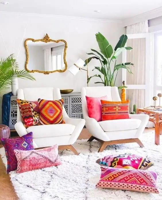 white boho living room