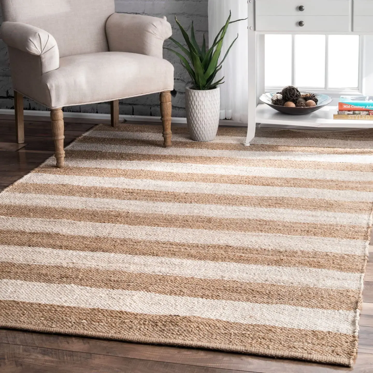 brown striped jute rug