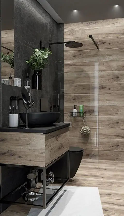 wood themed bathroom