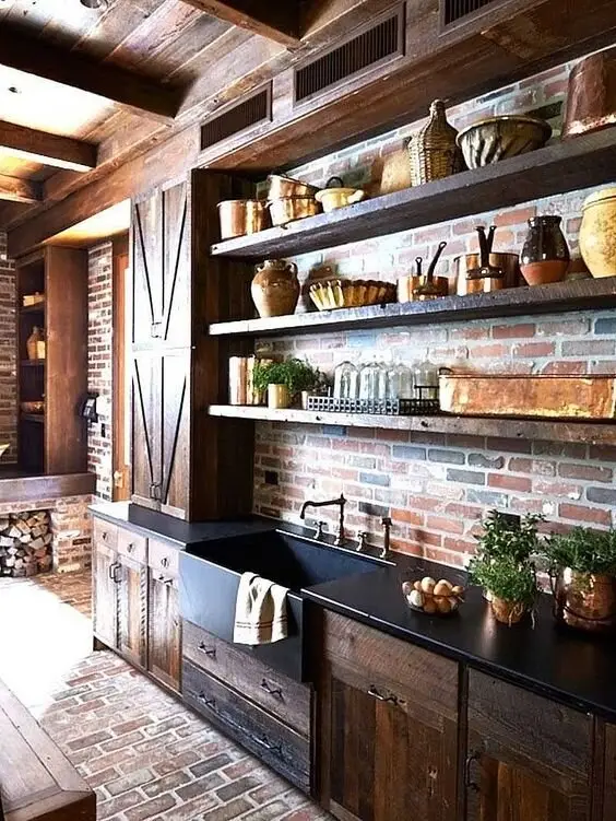 rustic brick kitchen