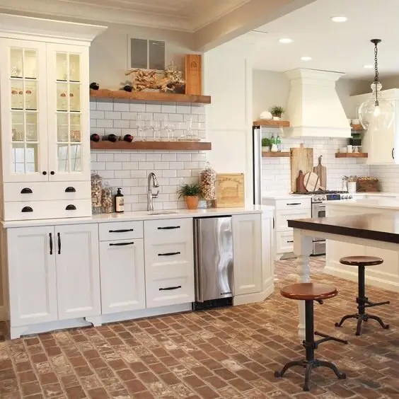 brick floor kitchen