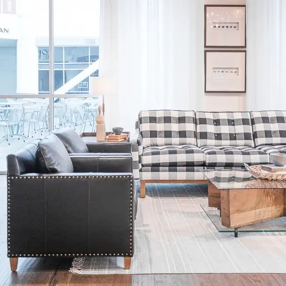 plaid living room sofa