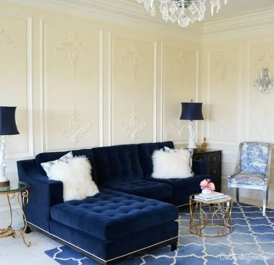 navy velvet sofa