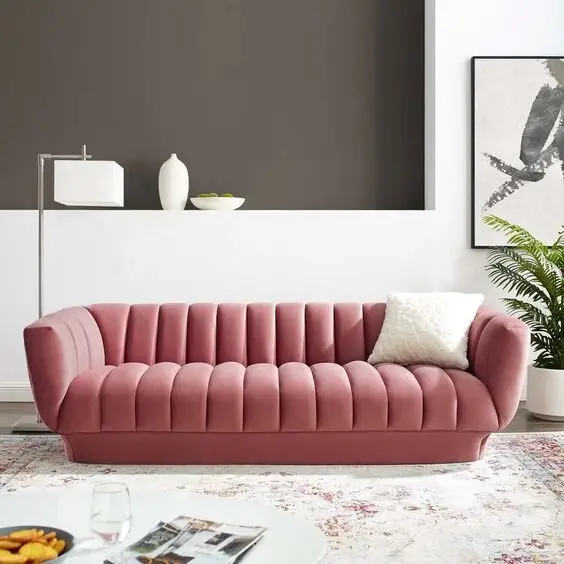 pink velvet sofa
