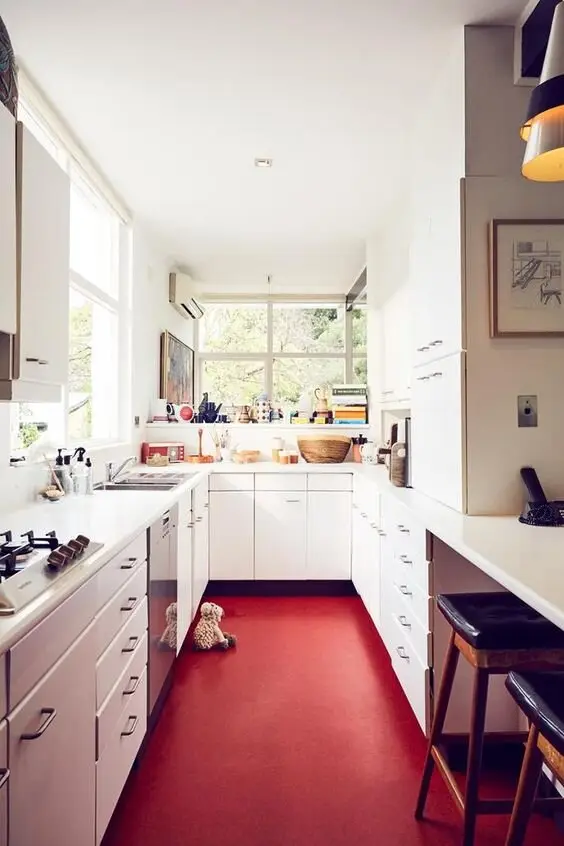 red kitchen floor