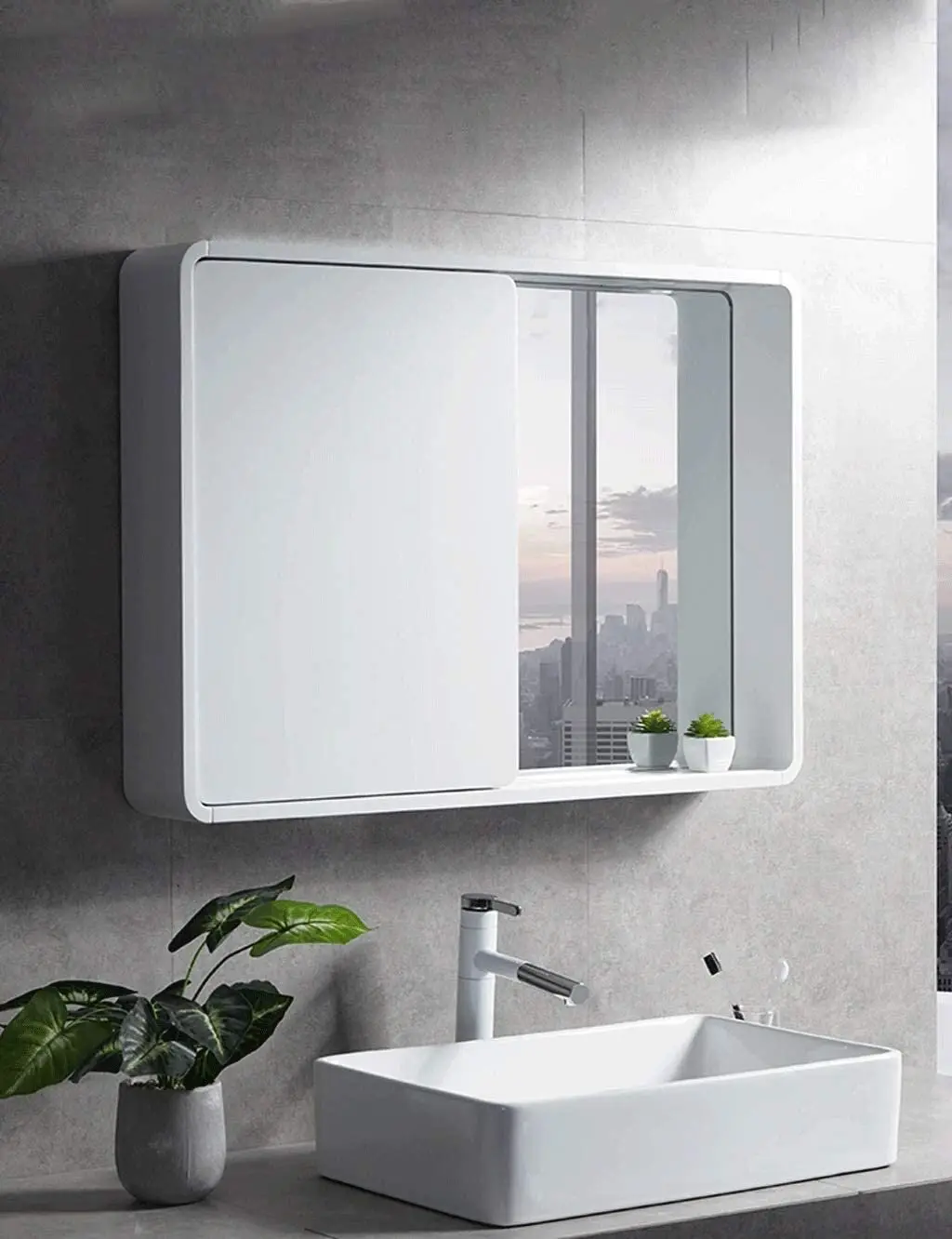 bathroom mirror with sliding door